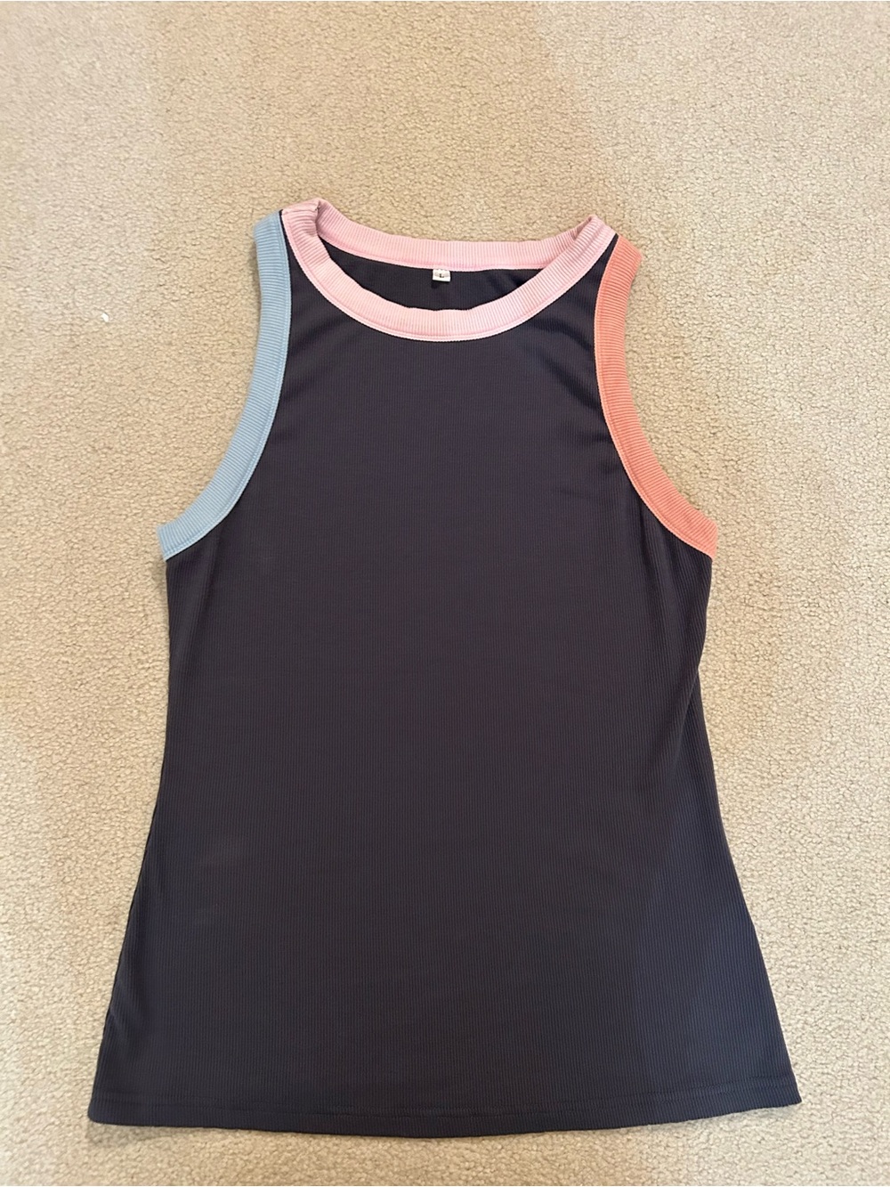 Colorblock Racerback Crew Neck Ribbed Fitted Tank Top